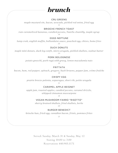 Easter Brunch Cru Uncorked